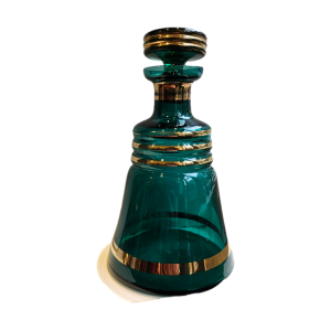 Karaf - vintage - groen - glas - samen met 1 borrelglaasje.