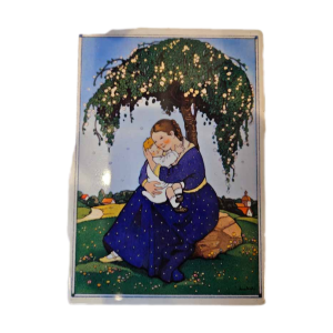 Charmante vintage porseleinen ansichtkaart (Vilbo Card) van Villeroy & Boch, model A15/1-82, ontworpen door Anne Heseler.