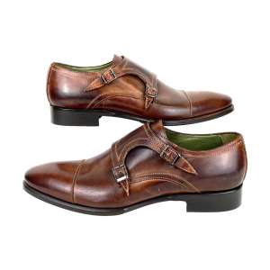 Handgemaakte bruin leren gesp schoenen van Valdorini (Italië). Met twee gespen. Geheel leer. Nieuwprijs: 189,95. In uitstekende staat.