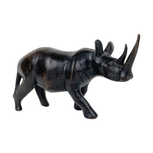 Handgesneden sculptuur van een ebbenhouten neushoorn. Afmeting: 21 l. x 12 h. x 7 b. In uitstekende staat.