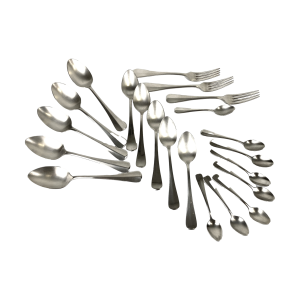 Verzilverd bestek van WMF. Model Hollands glad. Gemerkt: WMF Hotel. Bestaande uit: 3 dinervorken, 4 dinerlepels, 5 dessertlepels en 10 theelepels.