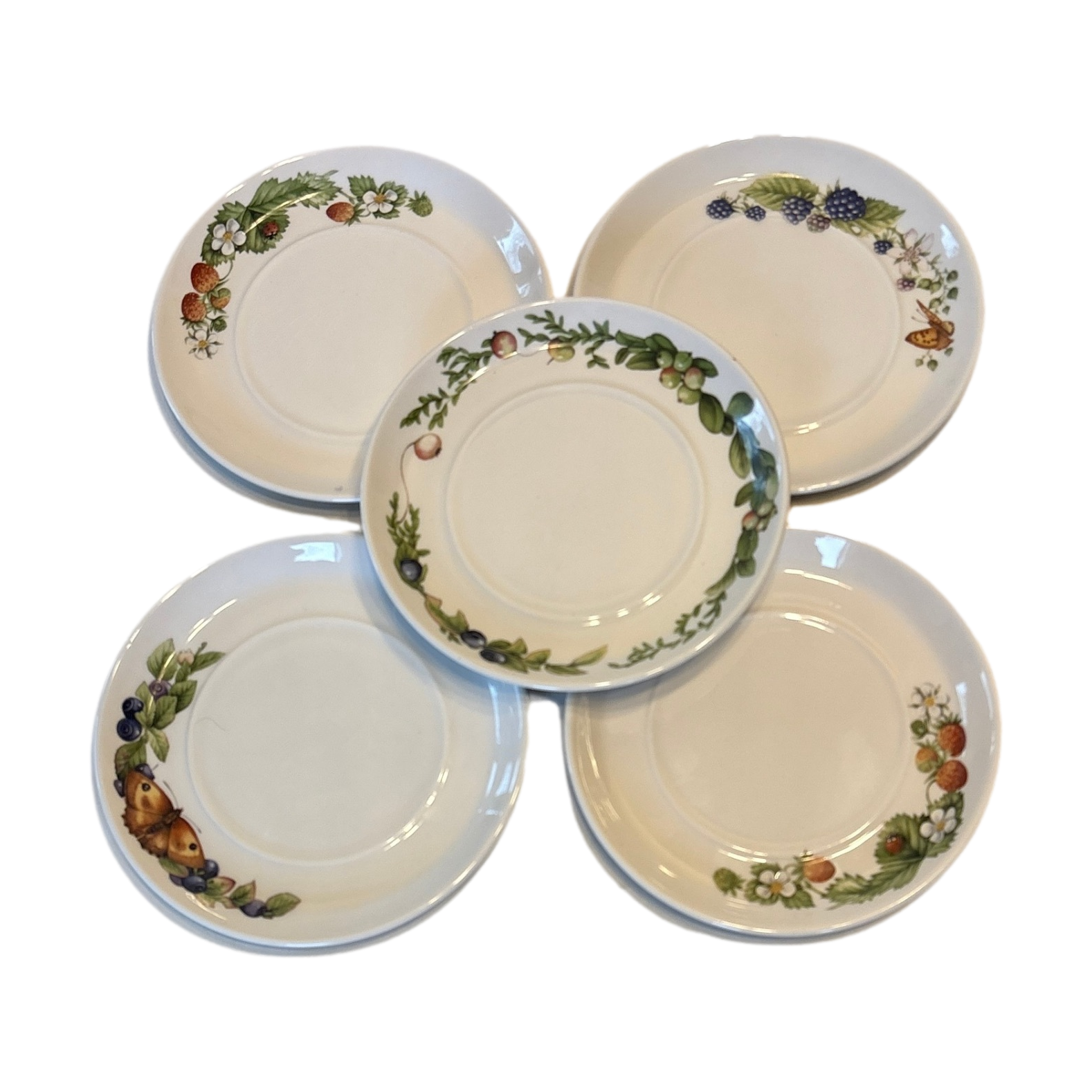Set van 5 Marjolein Bastin bordjes. - Diameter 12 cm. - In goede staat.