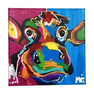 Image of Kunstenares Mir – Schilderij “koe” op canvas – 20×20 cm (Preloved)