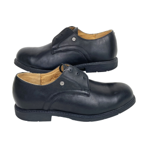 Zwarte nieuwe leren veiligheidsschoenen / werkschoenen EN-ISO-20345-2004-S3 van Gerba. Zool: rubber. Met uitneembare binnenzool. Veters ontbreken.
