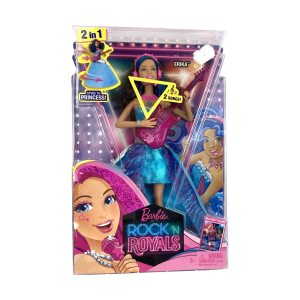 In ongeopende verpakking: Barbie Rock 'n Royals "Erika". Van Mattel. 2015. Barbie is zowel prinses als rockster.