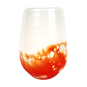 Image of Glazen druppelvaas – Oranje/wit – Retro – 22 cm (Preloved)