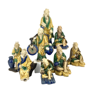 Image of 8 Chinese Shiwan aardewerken mudmen beeldjes (Preloved)