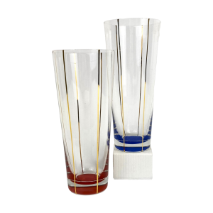 Image of 2 Vintage longdrink glazen – Met rood en blauw – 16,5 cm (Preloved)